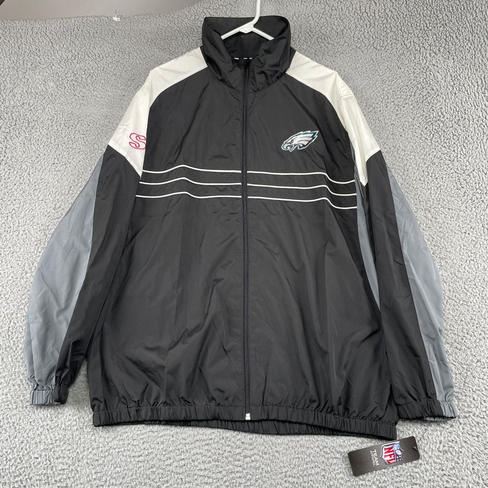Philadelphia Eagles Full Zip Jacket NFL Windbreaker Mens XL Black